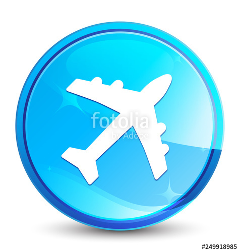 476x500 Plane Icon Splash Natural Blue Round Button Stock Image