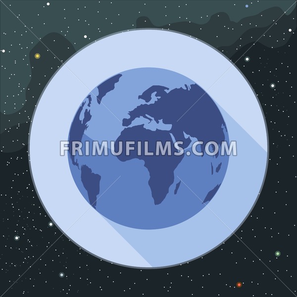 600x600 Digital Vector Planet Earth Icon, Over Stelar Background, Flat