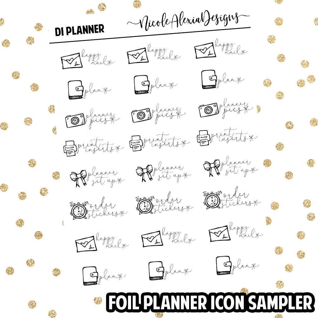 1024x1024 Foil Planner Doodle Icon Sampler Nicolealexiadesigns