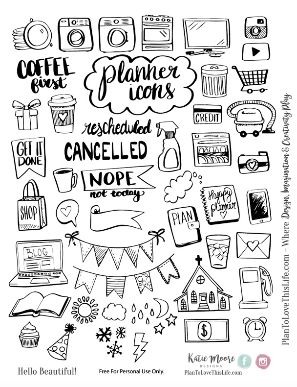 608x790 Hand Drawn Planner Icon Printable Set