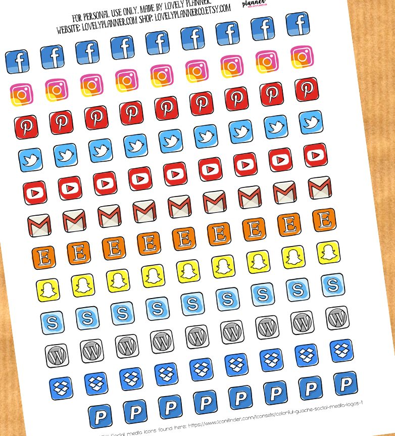 782x863 Free Social Media Icons Planner Stickers