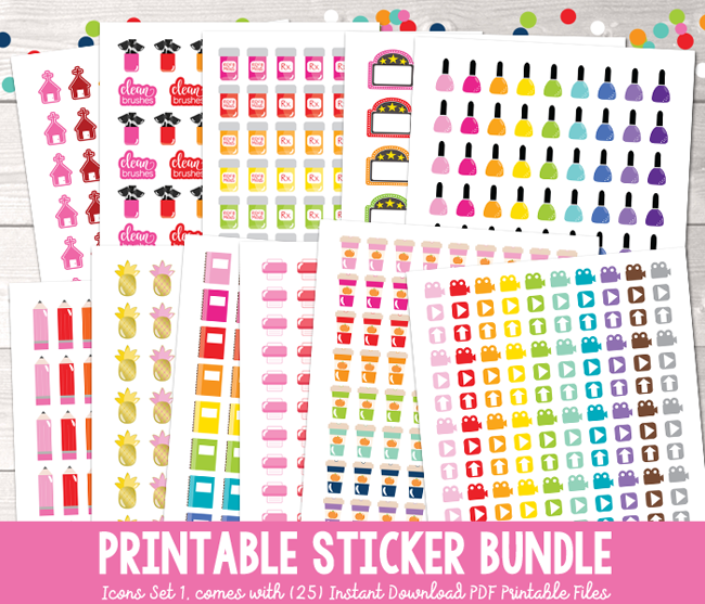 650x557 Printable Stickers Bundle, Planner Sticker Set, Functional Icon