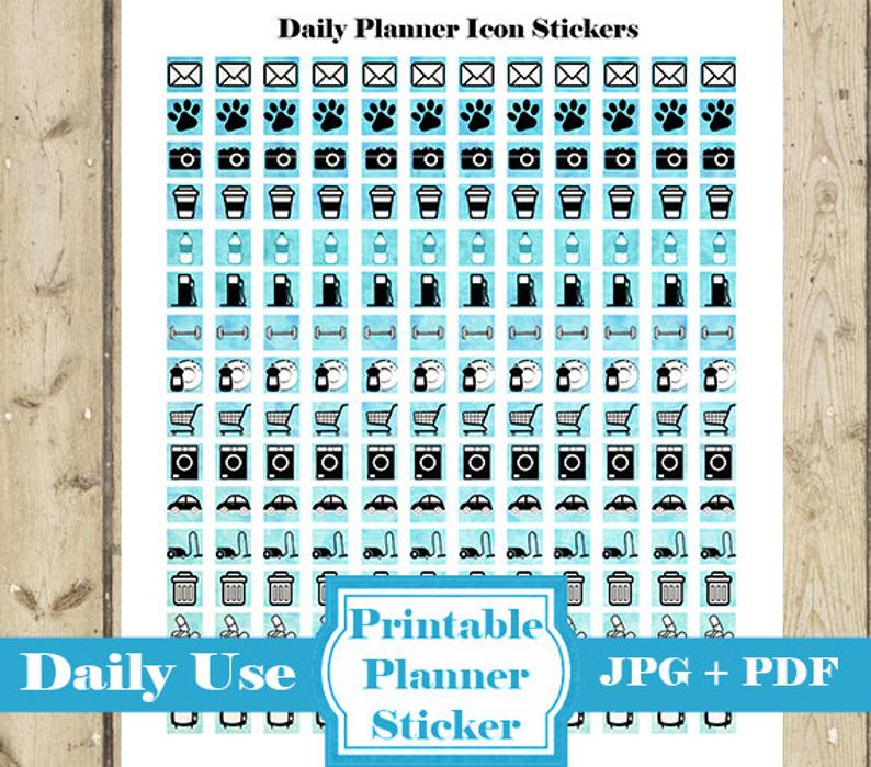 794x699 Blue Daily Icon Planner Stickers Printable Planner Etsy