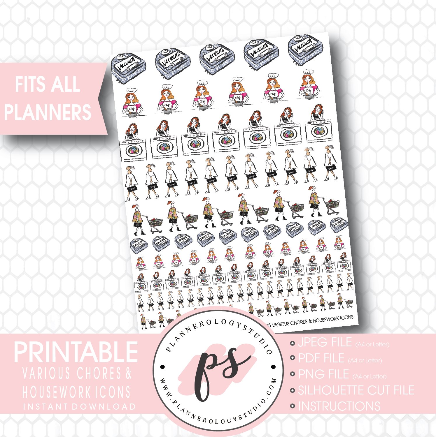 1495x1500 Various Chores, Housework Lifestyle Icons Printable Planner