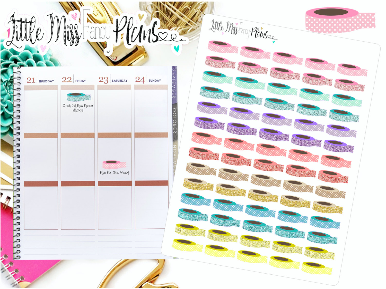 1500x1126 Washi Roll Glitter Icon Stickers Erin Condren, Happy Planner