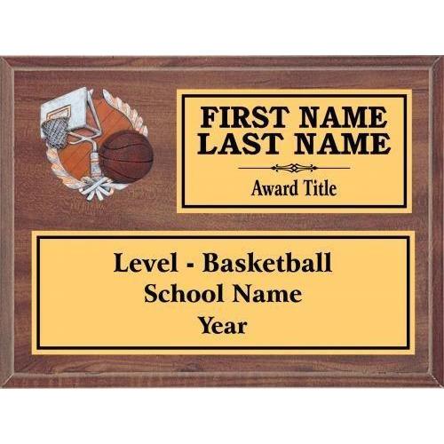 500x500 Basketball Classic Cherry Wood Gold Plated Resn Plaques