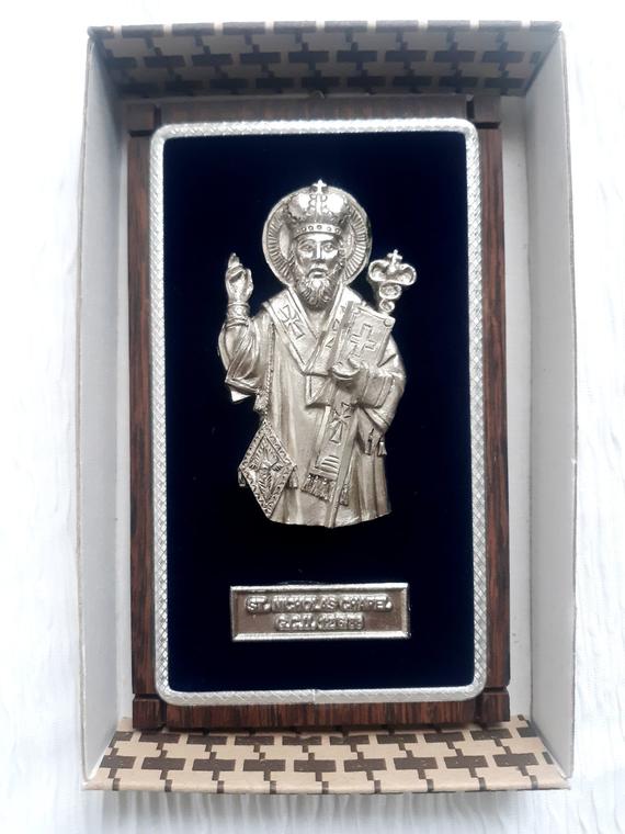 570x760 Vtg Metallo Inciso A Mano Wall Plaque St Nicholas Icon Etsy