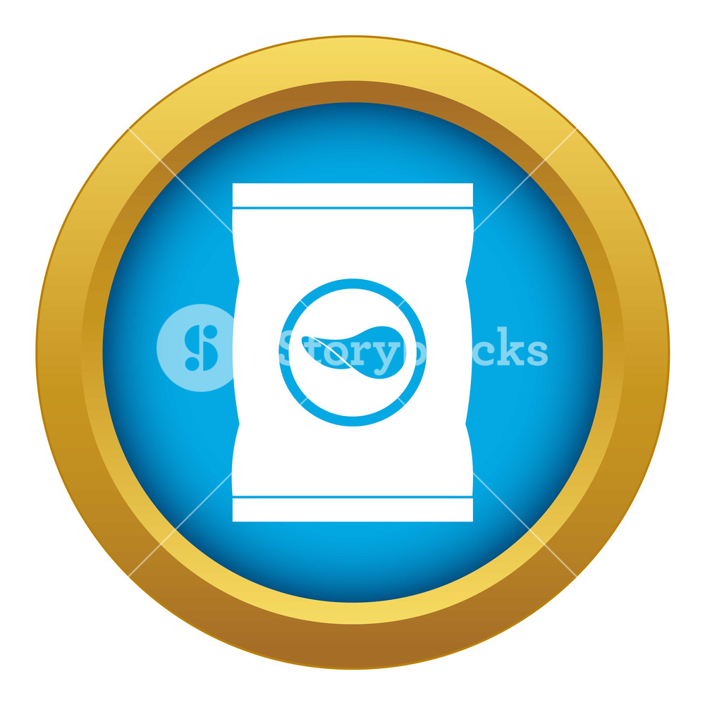 1000x1000 Chips Plastic Bag Icon Blue Vector Isolated On White Background