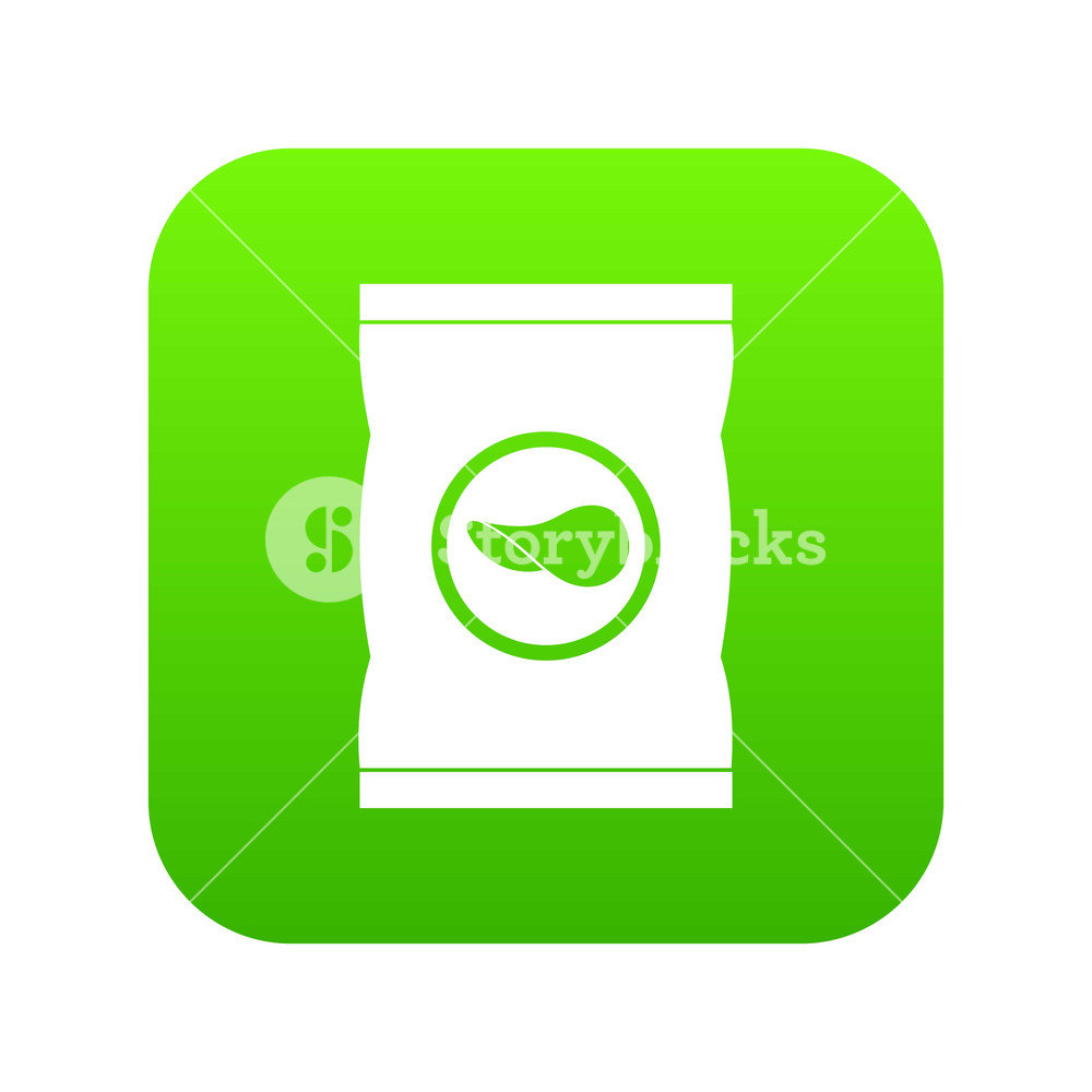 1000x1000 Chips Plastic Bag Icon Digital Green For Any Design Isolated