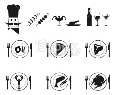 380x313 Dinner Plate Food And Chef Vector Icon Set In Black Royalty Free