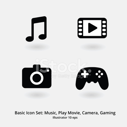 440x440 Basic Icon Set Music, Play Movie, Camera, Gaming Stock Vector