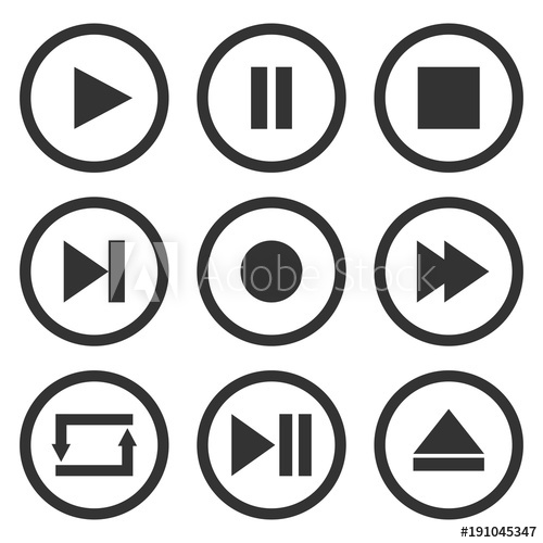500x500 Media Player Control Buttons Set Play, Pause, Stop, Record