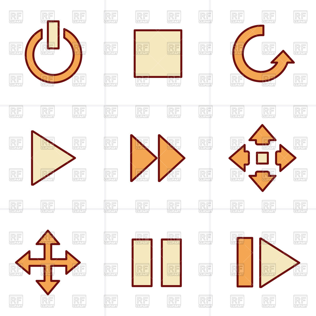 1200x1200 Media Panel Icons Set Stop, Next, Pause, Play Vector Image
