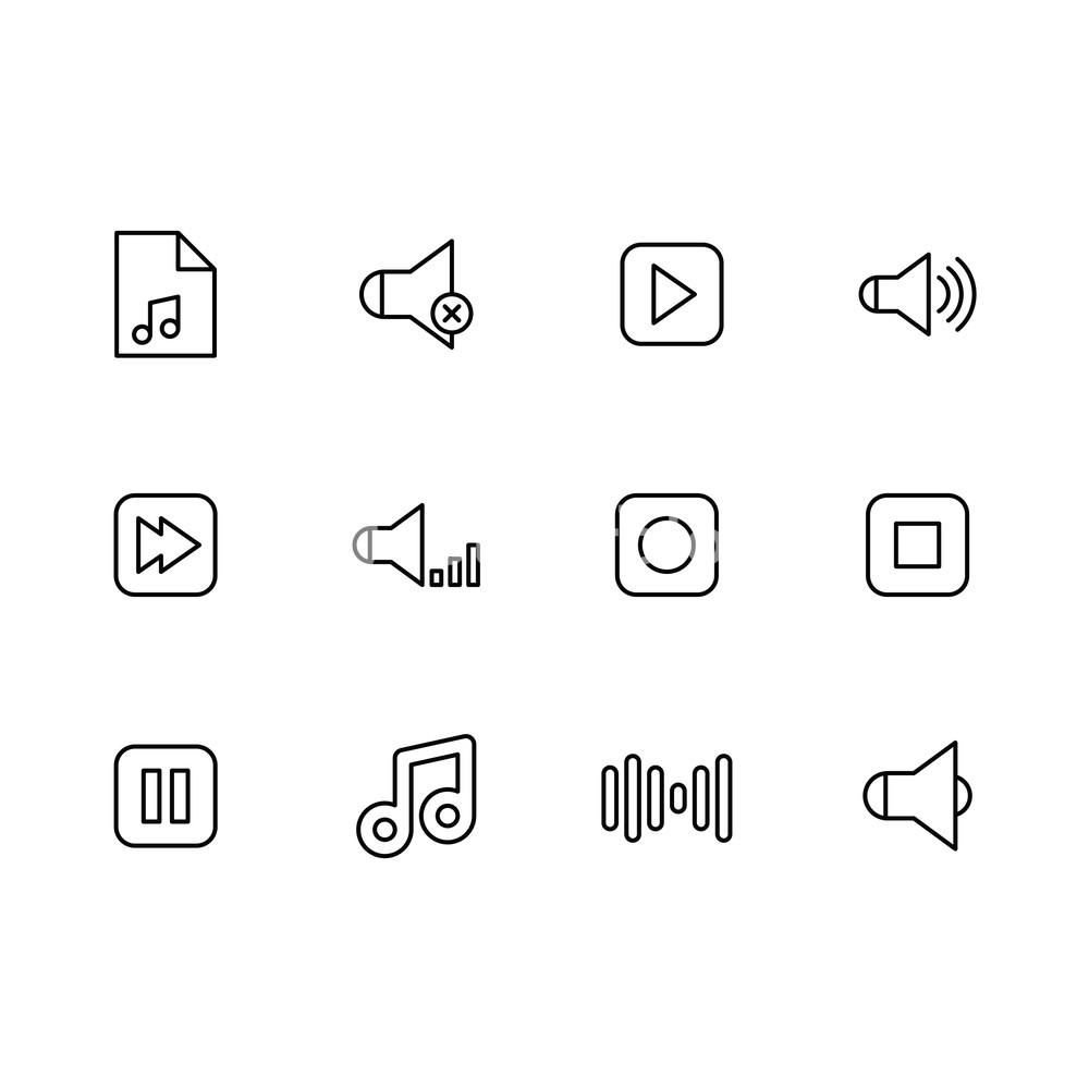 1000x1000 Simple Set Music Buttons For Play Audio And Sound Vector Line Icon