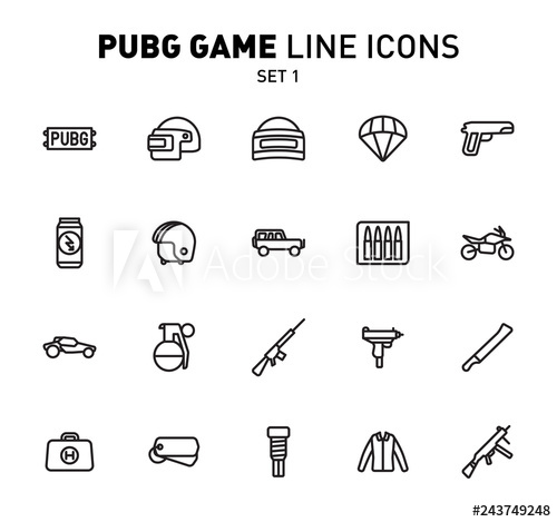 500x469 Pubg Game Line Icons Vector Illustration Of Combat Facilities