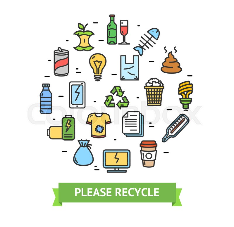 800x777 Trash Signs Round Design Template Thin Stock Vector Colourbox