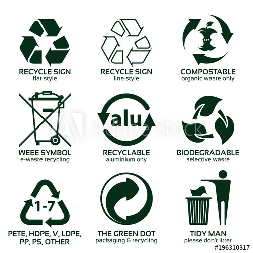 500x500 Flat Icon Set For Green Eco Packaging, Vector Illustration