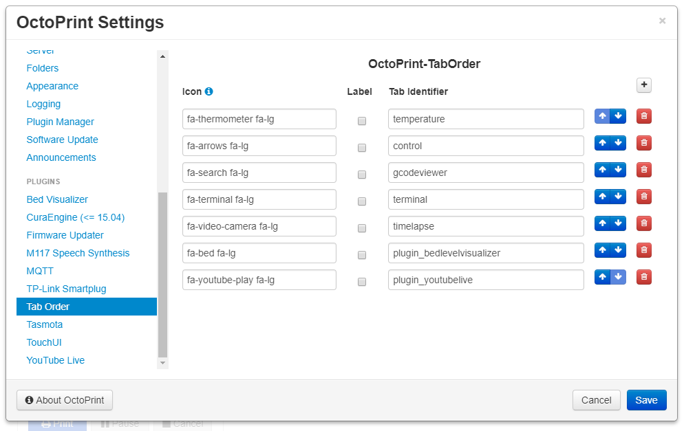 Octoprint Taborder Now With Icons! 994x627 Octoprint Taborder Now With Icons!