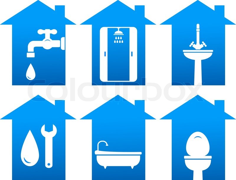 800x613 Plumbing Set Of Bathroom Icons Stock Vector Colourbox
