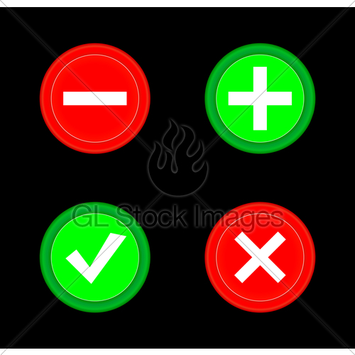 500x500 Tick, Cross, Plus, Minus Icon Set Red And Green Circle Gl