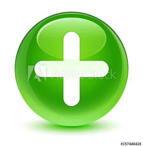 487x500 Plus Icon Glassy Green Round Button