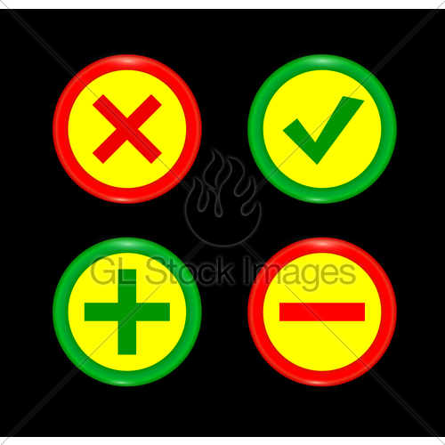 500x500 Tick, Cross, Plus, Minus Icon Set Red And Green Circle Gl