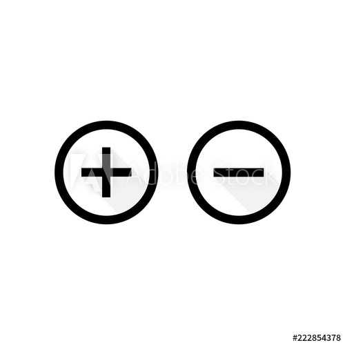 500x500 Button Plus, Minus With Shadow Vector Icon Flat Design