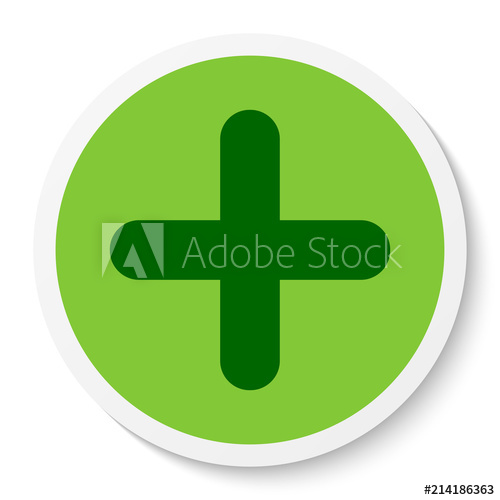 500x500 Flat Round Sticker Plus Sign Icon, Button Positive Symbol