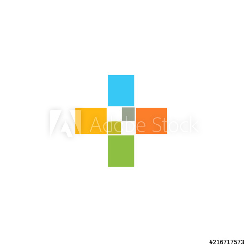 500x500 Cross Colorful Icon, Isolated Abstract Plus Symbol, Pharmacy