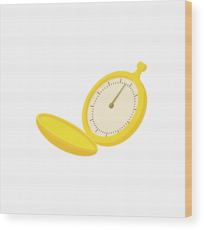 656x740 Golden Pocket Watch Icon, Cartoon Style Wood Print