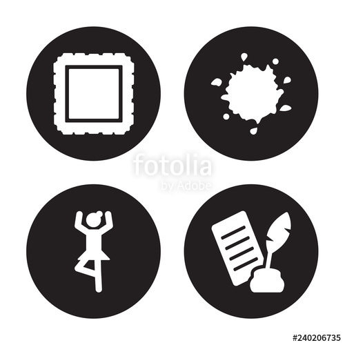 500x500 Vector Icon Set Frame, Ballet, Ink, Poetry Isolated On Black