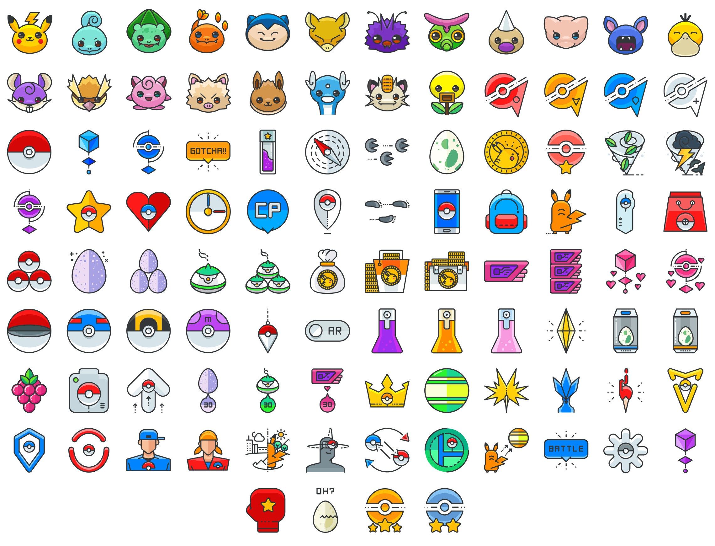 2280x1740 Vector Pokemon Go Filled Outline Icons Set On Cupcakes