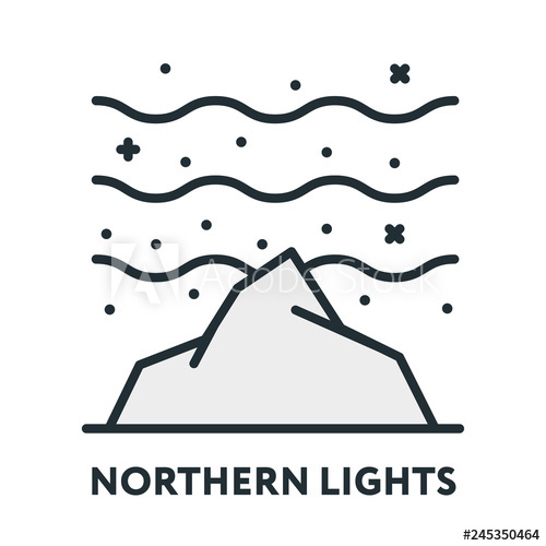 500x500 Northern Lights Arctic Polaris Star Vector Flat Line Stroke Icon