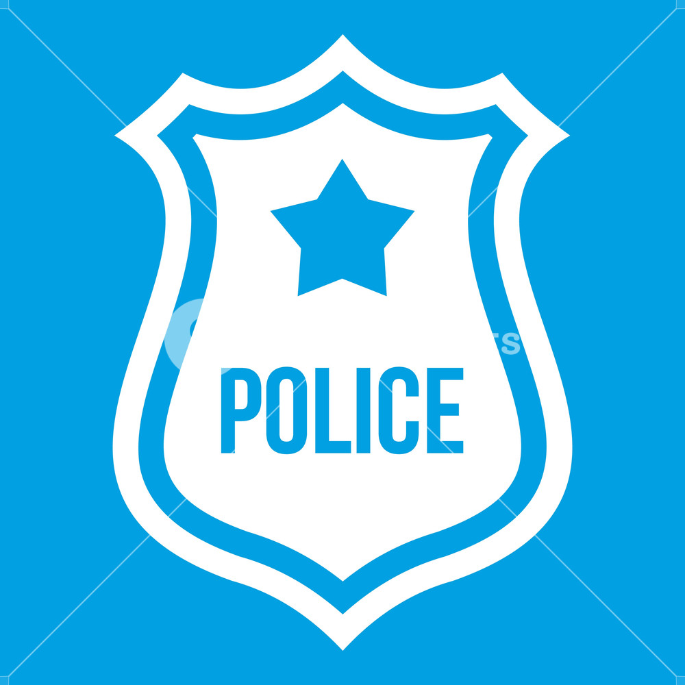 1000x1000 Police Badge Icon White Isolated On Blue Background Vector