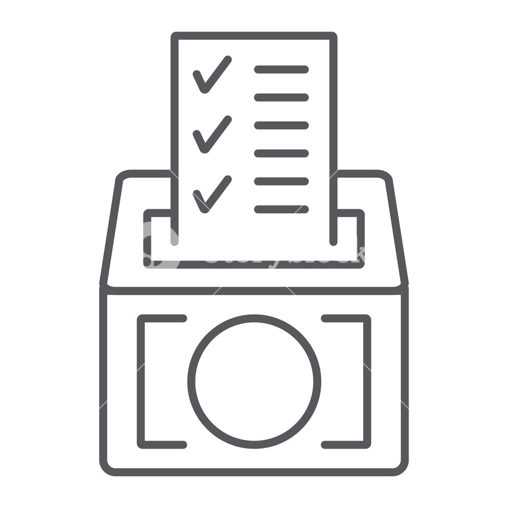 1000x1000 Poll Thin Line Icon, Vote And Container, Ballot Box Sign, Vector