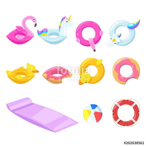 500x500 Pool Cute Kids Inflatable Floats, Vector Isolated Design Elements