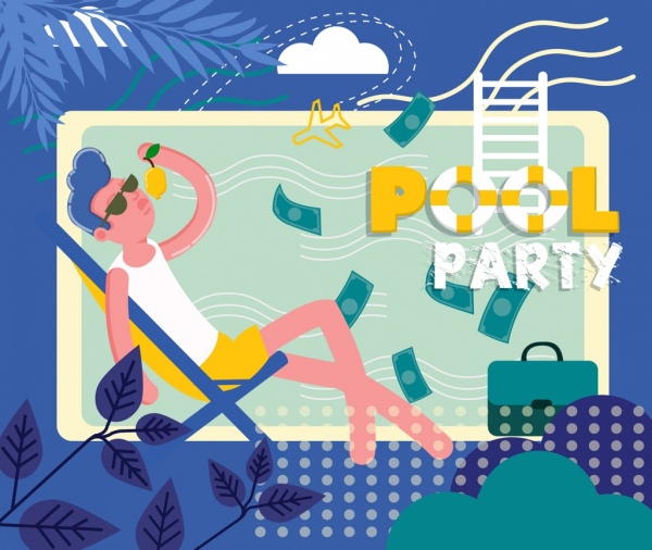 600x506 Pool Party Banner Rich Relaxed Man Icon Free Vector In Adobe