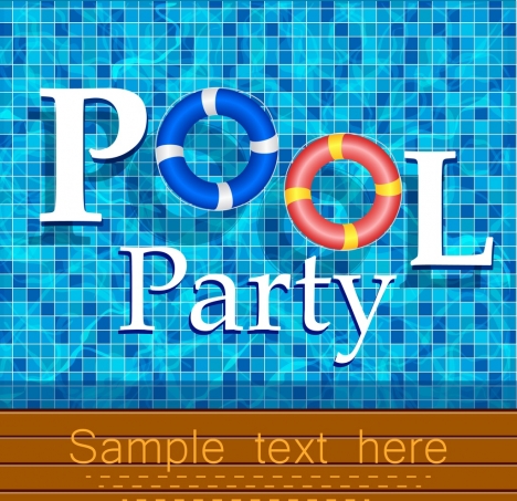 468x453 Pool Party Banner Water Text Buoy Icons Decor Vectors Stock