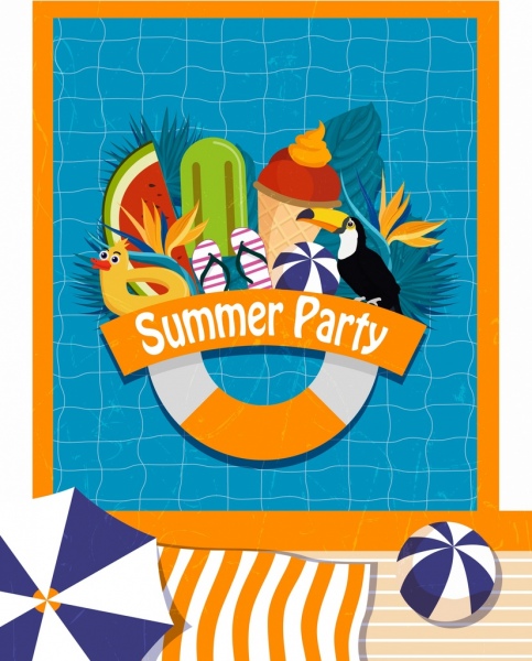 483x600 Summer Party Banner Swimming Pool Tropical Symbols Icons Free