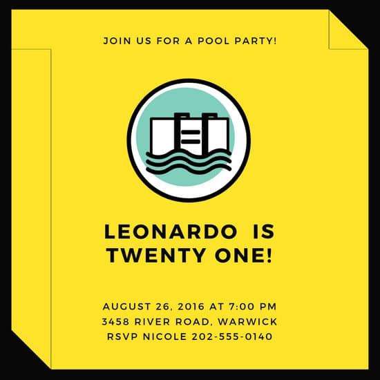 550x550 Yellow Icon Pool Party Invitation