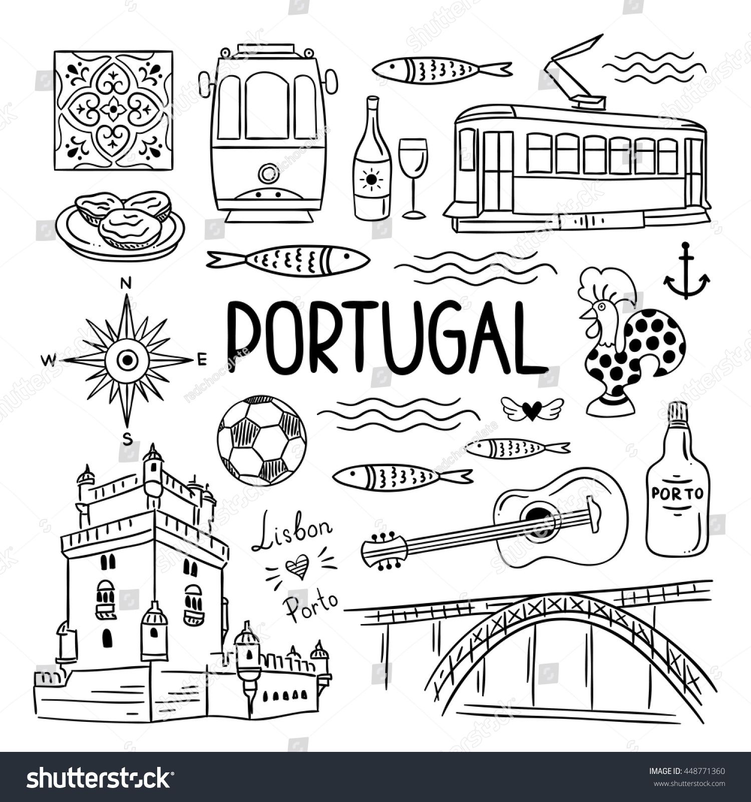 1500x1600 Portugal Elements And Symbols Hand Drawn Icons Of Portugal