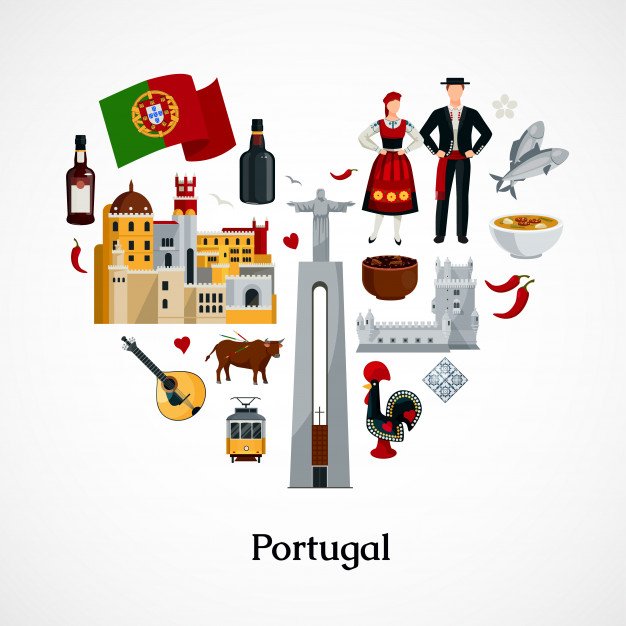 626x626 Flat Design Icon In Form Of Heart With Portugal National Symbols