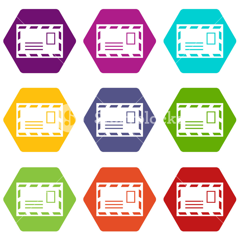1000x1000 Postage Envelope With Stamp Icon Set Many Color Hexahedron