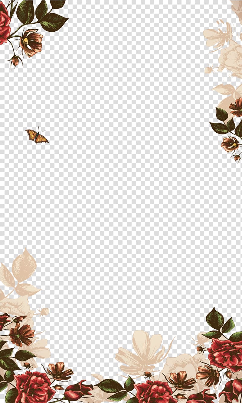 800x1334 Poster Icon, Hand Painted Flowers Border, White And Maroon Flowers