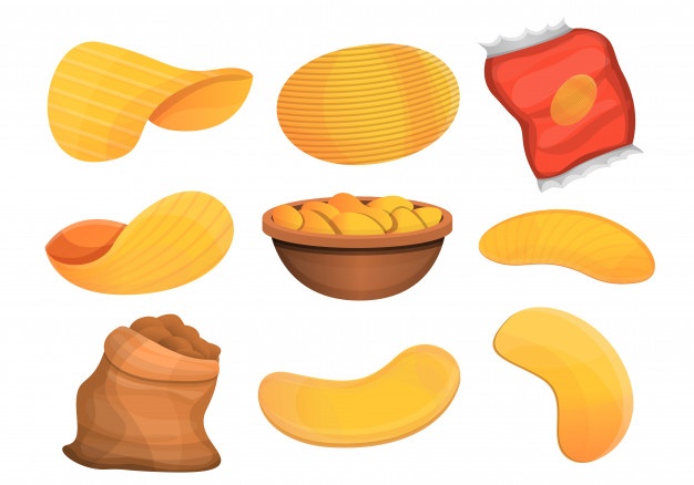 626x438 Chips Potato Icon Set, Cartoon Style Vector Premium Download
