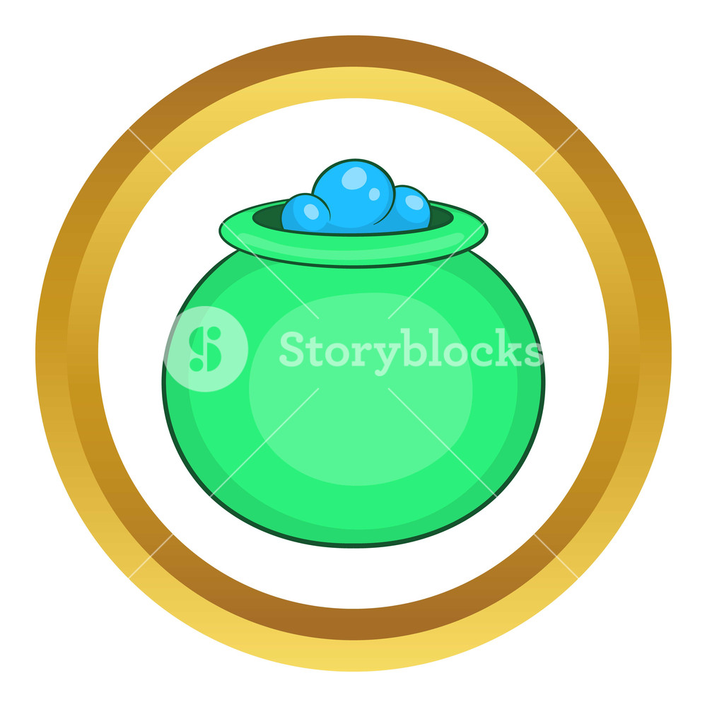 1000x1000 Green Witch Cauldron With Potion Icon In Golden Circle, Cartoon