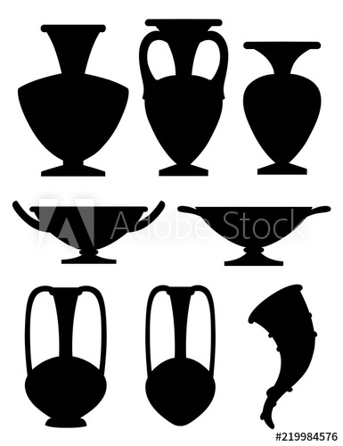 385x500 Black Silhouette Greek Pottery Icon Collection Amphora, Rhyton