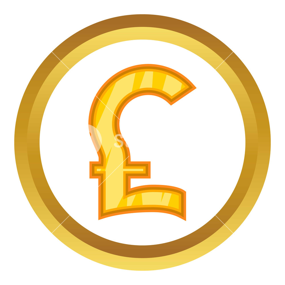 1000x1000 Pound Sterling Icon In Golden Circle, Cartoon Style Isolated