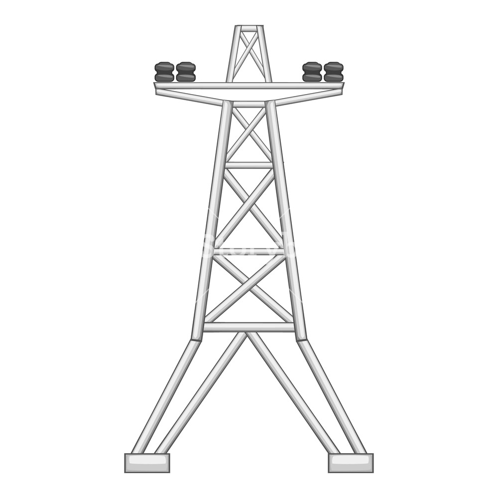 1000x1000 Electric Power Line Tower Icon Gray Monochrome Illustration