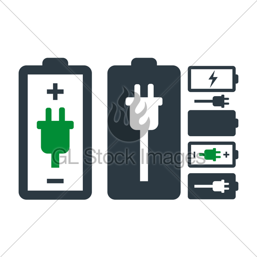 500x500 Battery With Power Plug Icon Set Gl Stock Images